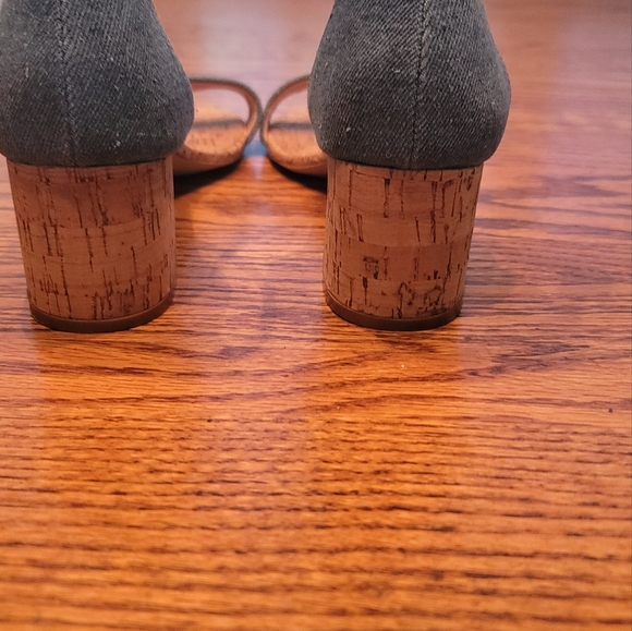 Steve Madden Blue Denim Block Cork Open Toe Shoes Heels Sandals - Picture 5 of 9